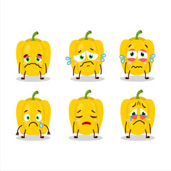 Yellow pepper cartoon character with sad expression