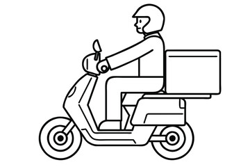 Fototapeta premium Deliveryman on a motorcycle. Vector line art illustration.