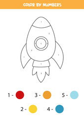 Color by numbers game for preschoolers. Cartoon rocket.