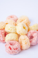 cereal flakes on white background.