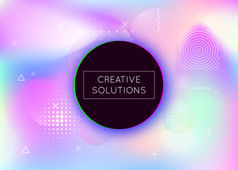 Holographic background with liquid shapes. Dynamic bauhaus gradient with memphis fluid elements. Graphic template for flyer, ui, magazine, poster, banner and app. Multicolor holographic background.