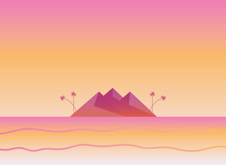 Polygonal landscape of mountain with palm trees vector design