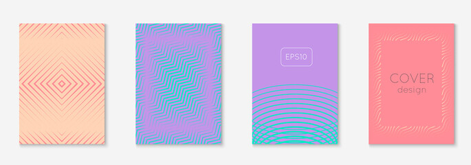 Minimalist trendy cover. Retro annual report, web app, presentation, booklet concept. Pink and purple. Minimalist trendy cover with line geometric elements and shapes.
