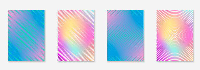 Design magazine cover. Material booklet, patent, web app, annual report layout. Holographic. Design magazine cover as template with line geometric element.
