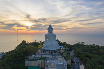 aerial photography scenery sunset at Phuket big Buddha. Phuket Big Buddha is one of the island most .important and revered landmarks on Phuket island. © Narong Niemhom