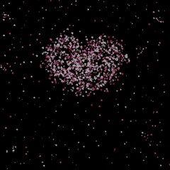 Fototapeta na wymiar Hearts in space little white hearts together form a big heart on a black background. Looks like galaxies.