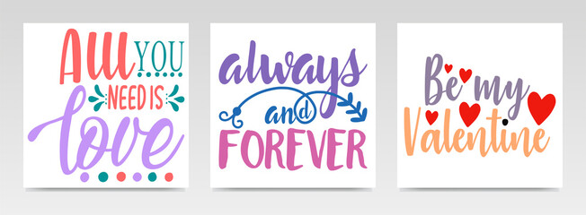 Valentine Quotes Letter Typography Set Illustration.