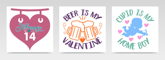 Valentine Quotes Letter Typography Set Illustration.