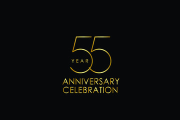 Luxury Black Gold 55 years anniversary, minimalist logo years, jubilee, Ribbon greeting card. Birthday invitation. Gold space vector illustration on black background - Vector