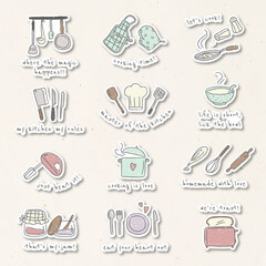 Cute kitchen utensils doodle sticker set vector