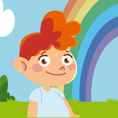Obraz na płótnie Canvas happy little boy rainbow sky cartoon, children