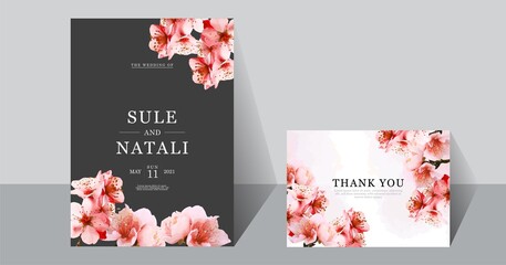 cherry blossom watercolor wedding card