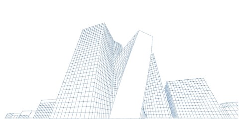 Modern architecture wireframe, Abstract architectural background, 3D Illustration