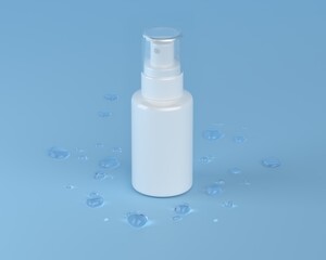 A mock up of realistic White blank sanitizer spray bottle isolated on light background, 3d rendering , 3D illustration