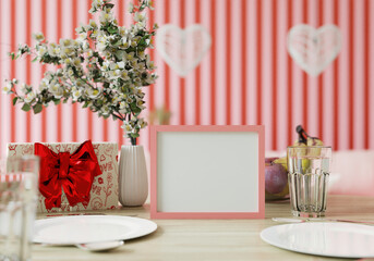 mock up of picture frame in modern interior light background in living room, 3D render, 3D illustration