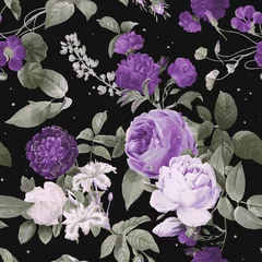 Foto auf Acrylglas Purple garden roses vector floral pattern watercolor vintage © Rawpixel.com