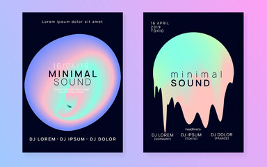 Summer music set. Fluid holographic gradient shape and line. Electronic sound. Night dance lifestyle holiday. Creative techno club brochure design. Fest poster and flyer for summer music.