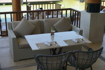 Dining table with pool view
