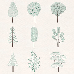 Cute pine tree sticker vector set