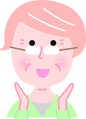 笑顔で頬に手を添えるシニア女性