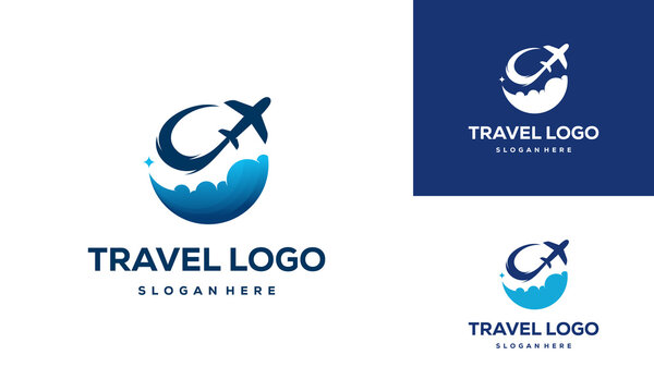 Simple Travel logo designs vector, Circle Travel Plane logo designs Template