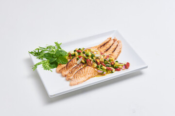 Salmon Spicy Salad with Spicy Sauce Fusion Food Menu