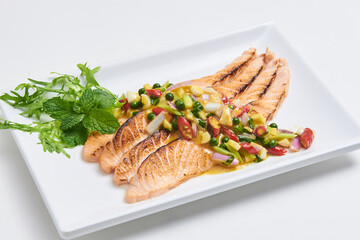 Salmon Spicy Salad with Spicy Sauce Fusion Food Menu