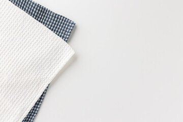 White and blue tablecloths on a white table