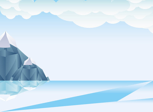 Polygonal landscape of icebergs and iced sea vector design