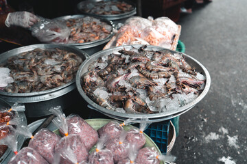 Fresh seafood in a tropical market,Fresh market