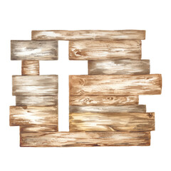 Watercolor composition of a cross carved from boards. Can be used in print design, Easter souvenirs and other creative ideas.