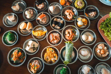 Dim sum Restaurant,Dim sum in small cups at a Chinese restaurant