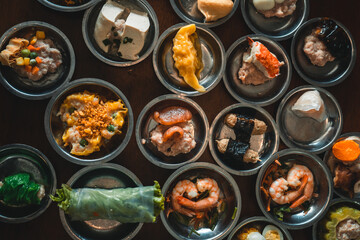 Dim sum Restaurant,Dim sum in small cups at a Chinese restaurant