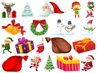 Set of Christmas objects isolated on white background