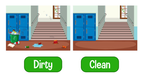 Opposite adjectives words with dirty and clean