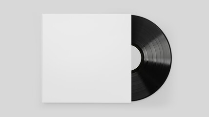 White Vinyl Record Mockup, Blank record album with disk 3d rendering isolated on light background