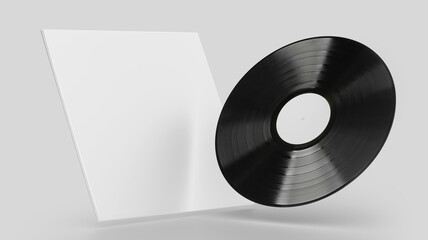 White Vinyl Record Mockup, Blank record album with disk 3d rendering isolated on light background