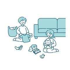 洗濯物を畳む夫と赤ちゃん