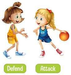Opposite words with defend and attack