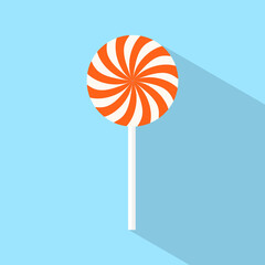 Lollipop Candy icon with long shadow on blue background.