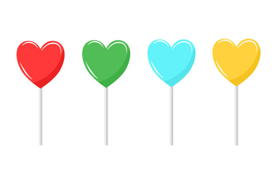 set of heart Lollipops on white background.
