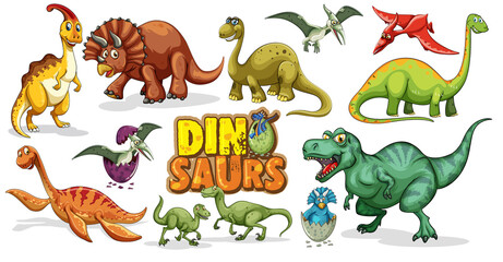 Set of Dinosaurs cartoon character isolated on white background © GraphicsRF