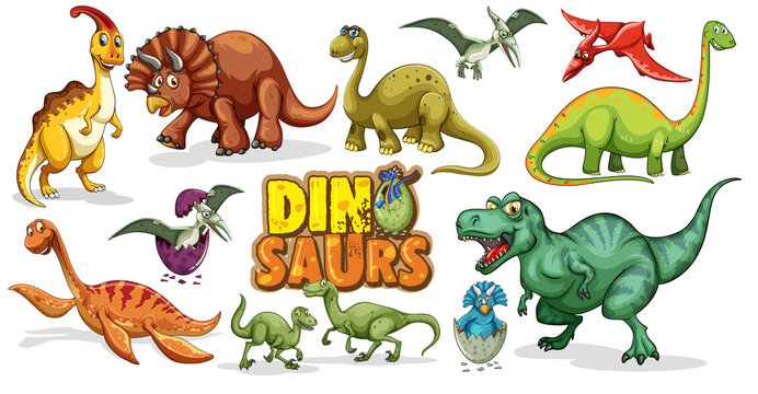 Set of Dinosaurs cartoon character isolated on white background