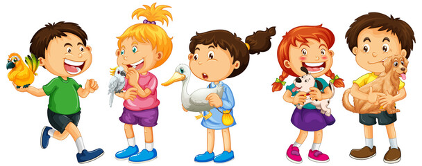 Group of young children cartoon character on white background