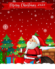 Merry Christmas 2020 font logo with santa claus cartoon character