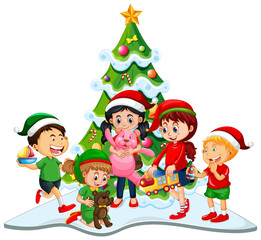 Obraz na płótnie Canvas Group of children wearing Christmas costume on white background
