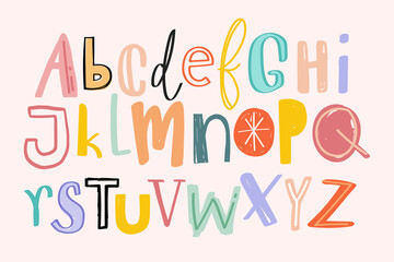 Alphabets hand drawn doodle style set vector