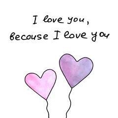 Pair of pink hearts isolated on a white background. Symbol of love, romance. Template for postcards. Simple illustration for Valentines day, birthday, mothers day, greeting card, web. Hand drawn