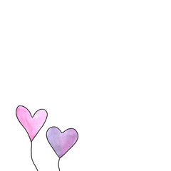 Pair of pink hearts isolated on a white background. Symbol of love, romance. Template for postcards. Simple illustration for Valentines day, birthday, mothers day, greeting card, web. Hand drawn