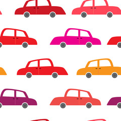 Cute, colorful retro car patterns for boys. Seamless vector pattern.